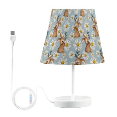 Imagem de Joisal Lâmpada regulável em aquarela de margarida de coelho, lâmpadas para mesas de canto de sala de estar com abajur, mesas laterais para cama e quarto