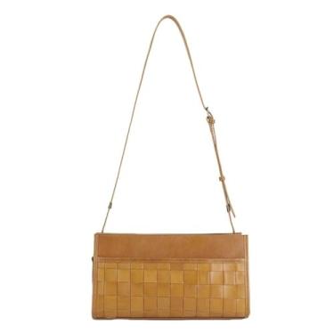 Imagem de GJHFCXSO Bolsa De Ombro Feminina de Couro LegíTimo Trançado Alça Ajustável Transversal Bolsa Macia Bolsa Tiracolo Fashion,Khaki