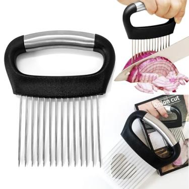 Imagem de Furneet Cortador de cebola com capa protetora – Cortador de aço inoxidável para fatiar tomates, batatas, abacates – Cortador multiuso de vegetais e amaciador de carne