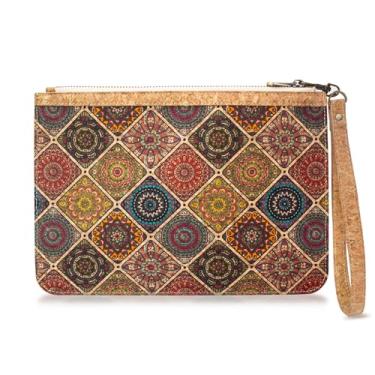 Imagem de Boshiho Carteira clutch de cortiça natural para celular, porta-cartões, porta-moedas, bolsa, Padrão B