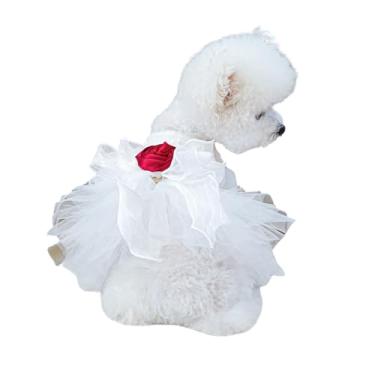 Imagem de Harikaji Vestido de casamento para cachorro pequeno, vestido formal de gato, véu de noiva, tutu e gato, para festa de casamento, festa de aniversário (rosa, M)