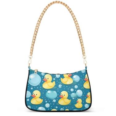 Imagem de Yellow Ducks on Blue Phone Wallet Purse Hobo Designer Bag Women Handbags Shoulder Strap Moon Ladies Shoulder Bag, Patos amarelos em azul
