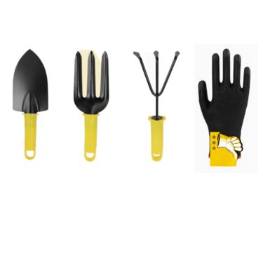 Imagem de Conjunto Kit Jardinagem Jardim 4 Peças Metal Pá Garfo Rastelo Com Luva para plantas hortas flores(G)