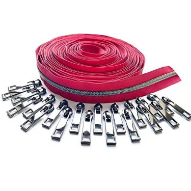 Imagem de CYSewing Zíperes De Nylon Cys #5 Por Metro, Longos Para Costura, Fita Vermelha Zíper, 10 Com 20 Peças Rolo Deslizante Metal, Artesanato Sob Medida