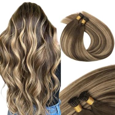 Imagem de MAXITA Extensões De Cabelo I Tip, 50G/100S, Castanho Chocolate A Loiro Caramelo, 40 Cm, Uso Confortável, Fusão Frio Invisível E Natural, Queratina 100% Remy Humana Tip