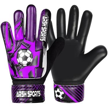 Imagem de Arsh Sports Luvas De Goleiro Futebol Para Crianças, Juvenil, Meninos E Meninas, Palma Látex 4 Mm, Antiderrapante, Proteção Dupla Pulso Super Gip (Preto-Roxo, Tamanho 6, Adequado Crianças 13 A 15 Ano