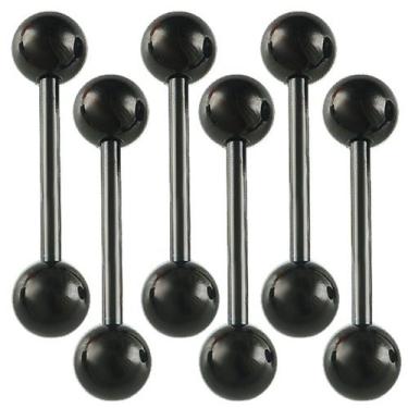 Imagem de bodyjewellery Conjunto de 6 anéis de língua de aço cirúrgico 14G, calibre 14, 1,6 mm, barras retas, bolas, halteres, piercing, Aço inoxidável, aço