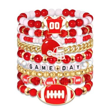 Imagem de BVGA Pulseira de futebol para mulheres, vermelho, branco, dia de jogo, pulseiras com contas, futebol, mãe, joias, acessórios, roupas de dia de jogo, lembrancinhas de festa esportivas, presentes, Large