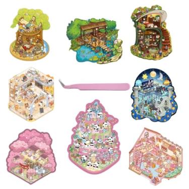 Imagem de Cena de adesivos 3D DIY, 8 conjuntos de adesivos de casa 3D faça sua própria casa quente, supermercado, cafeteria, museu, adesivo de cena de desenho animado 3D para terapia infantil para alívio de