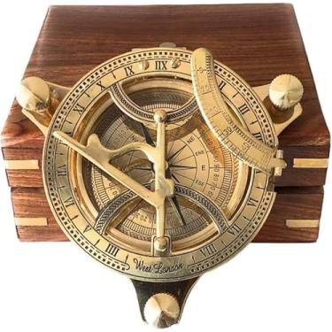 Imagem de Bússola de relógio de sol de latão Smizzy de 10 cm | Náutico | Casa | Decoração | Presente funcional para aniversário do neto (dourado)