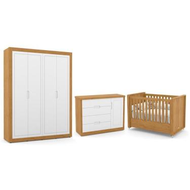 Imagem de Dormitório Tutto New 4 Portas, Cômoda 1 Porta, Berço Freijó-branco Soft - Matic Móveis Freijó-branco Soft