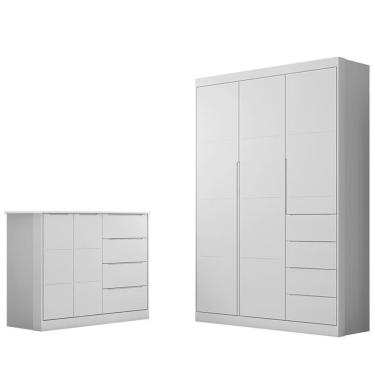 Imagem de Conjunto de Quarto Infantil Eloá com Guarda Roupa 3 Portas e Cômoda 4 Gavetas em MDF Branco Phoenix Baby