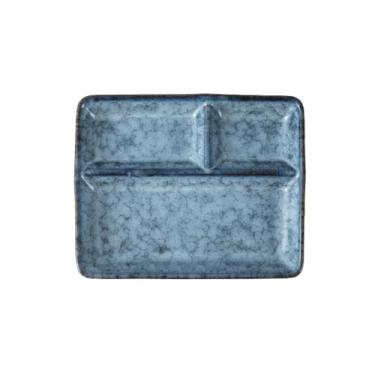 Imagem de Prato de jantar delicado retangular de cerâmica doméstica estilo japonês - placa quadriculada (cinza mármore)