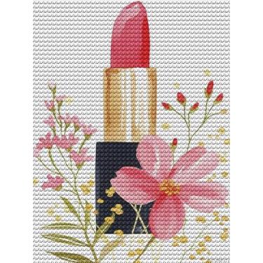 Imagem de TUTUMAY21 Kit de arte de desenho de diamantes de batom vermelho para adultos tom rosa fofo DIY pintura de arte de diamante para iniciantes broca completa pedra redonda pintura artística para