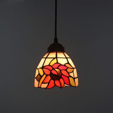Imagem de Tiffany Pingente De Luz Idílica Girassol Vitral Vintage Lâmpada Pendurada Lustre Para Sala De Jantar Quarto Corredor Corredor Luminária De Teto, 40cm Confortável Aniversário, 25cm, A