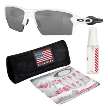 Imagem de OAKLEY Óculos de sol FLAK 2.0 XL OO9188 formato retangular com kit oficial de óculos, Armação branca polida | Lente polarizada preta Prizm, 59 mm