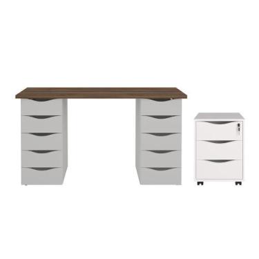 Imagem de Conjunto Escrivaninha e Gaveteiro Rostock Nogal Branco - CASA H