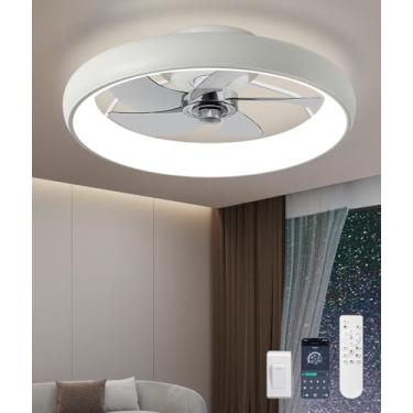 Imagem de Fivesun Ventiladores De Teto Perfil Ultrabaixo Com Luzes E Controle Remoto Silenciosos 25 Db, Ventilador Embutido Moderno 21" Led Fandelier Branco Leitoso