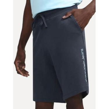 Imagem de Bermuda Calvin Klein Masculina Moletom Lateral Big New Logo Azul Marin