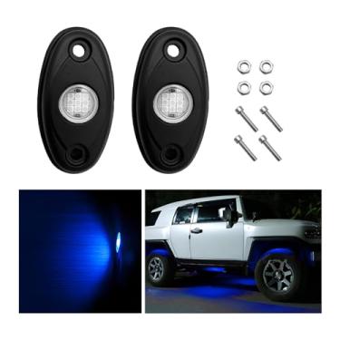 Imagem de Dickno 2 peças de luzes LED para rocha, IP67 à prova d'água neon para trilhas, luzes de para-lama de alto brilho para caminhões SUV off-road, acessórios universais de carro para iluminação (azul)