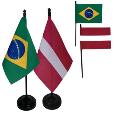 Imagem de Kit Bandeiras de Mesa Brasil e Áustria, Base e Haste em Plástico Preto, Tecido Oxford, Uma Face