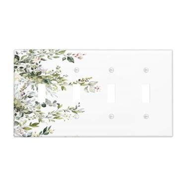Imagem de Yamxbfa Eucalipto verde sálvia folhas de flores aquarela planta boho floral quádruplo interruptor de luz decorativa 4 gangues placa de parede 4 furos dispositivo elétrico placa frontal para banheiro