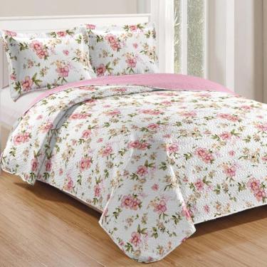 Imagem de Kit Cobre Leito Colcha Mix King Estampado Dupla Face Floral 3 Peças - Nádia