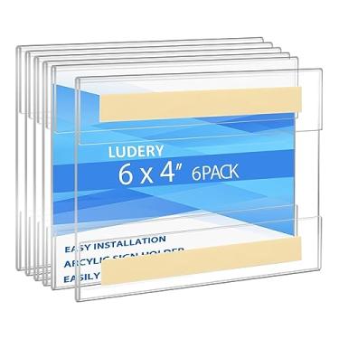 Imagem de Ludery Suporte de placa de acrílico de 10 x 15 cm, moldura de parede transparente com fita adesiva dupla face para escritório, casa, loja, restaurante, sem perfuração - horizontal (pacote com 6)
