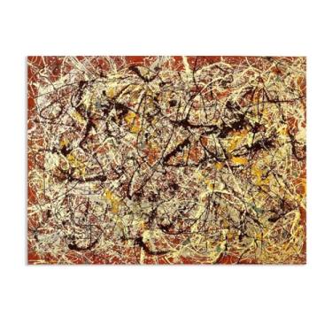 Imagem de Zeichn8u Jackson Pollok Wall Art Classic Giclee Canvas Prints Mural em chão vermelho indiano Famosas pinturas a óleo para decoração de casa 40 x 30 cm (16 x 12 pol) sem moldura