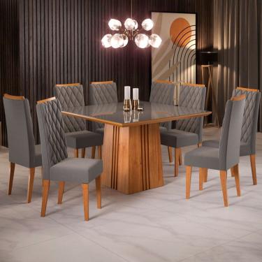 Imagem de Mesa de Jantar 8 Lugares Amabile com Vidro Marrom/Veludo Cinza/Grafite - Pnr Móveis