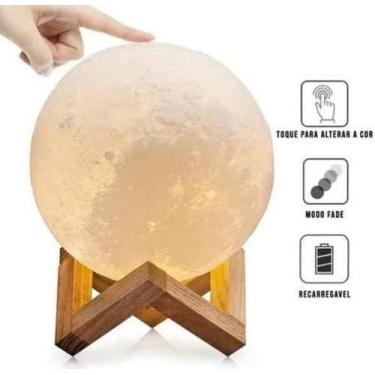 Imagem de Luminária Lua Cheia 3D Abajur Touch 15Cm Cores Touch Lua - Markelk