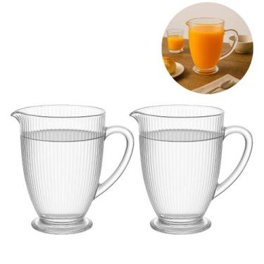 Imagem de Conjunto 2 Jarras Para Suco Vidro Canelado Grosso 1,3 Litros Moderno -