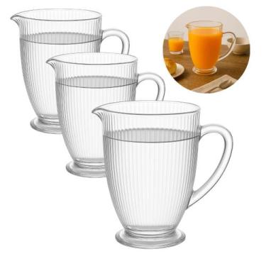 Imagem de Conjunto 3 Jarras Para Suco Vidro Canelado Grosso 1,3Litros Moderno - 