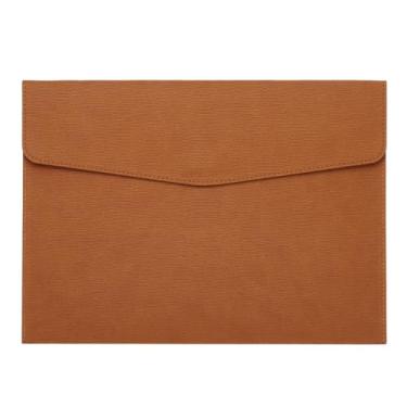 Imagem de PATIKIL Pasta de arquivo A4 de couro PU, organizador de documentos, pasta de envelope com fecho de pressão para recibo de carta estilo 4, marrom