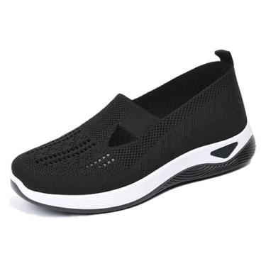 Imagem de Legou Sapatos de malha casuais femininos primavera respirável e confortável sola macia de meia-idade e idosos, Preto, 36 BR