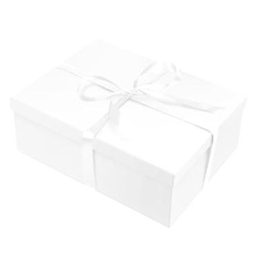 Imagem de ysmile Caixa de presente branca com tampa para presente, caixa de presente dobrável extra grande com fita de papel de enchimento para aniversário de aniversário 16,5 x 12,5 x 5,9