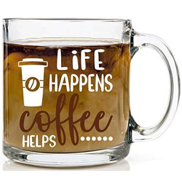 Imagem de Funnwear Life Happens Coffee Help Funny Sarcastic Joke Adult Humor - Perfeito para homens, mulheres, funcionários chefes colegas de trabalho, aniversário engraçado mordaça caneca de vidro - Caneca de