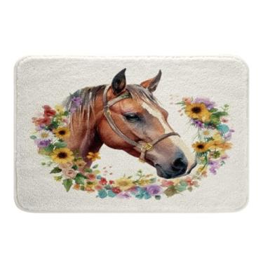 Imagem de Feelyou Tapetes de banheiro com cavalo infantil 40,6 cm x 61 cm girassol rosa flor floral tapetes de banho para meninos meninas tema casa de fazenda tapetes de banho para chuveiro banheira estilo vida