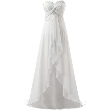Imagem de Querida Cartório Uma Linha De Praia Vestido De Noiva Chiffon Boho, Beige, 46