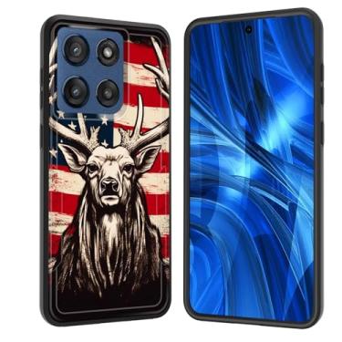 Imagem de JHYYTUJTYP Capa para Moto Edge 2025, [Teste de queda de grau militar] Capa protetora resistente à prova de choque resistente para Motorola Moto Edge 2025, design camuflagem veado bandeira americana