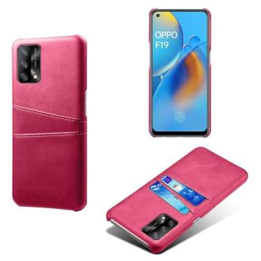 Imagem de Capas Compatível com OPPO A74 4G,Caso de couro PU-Tampa de telefone a prova de choque com 2 slots de cartão,Proteção anti-impressão digital e anti-gota-Rose Red