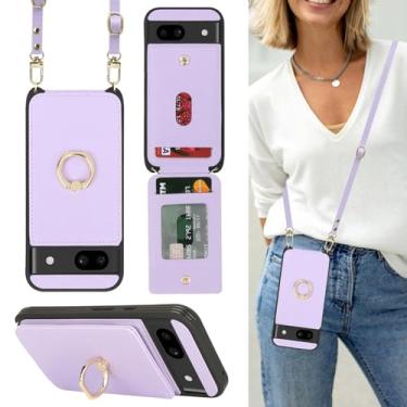 Imagem de Lipvina Capa para Google Pixel 8A com suporte de cartão e alça para mulheres, cordão transversal, suporte de anel, fecho de pressão, capas carteira de telefone 6,1 polegadas (roxa)