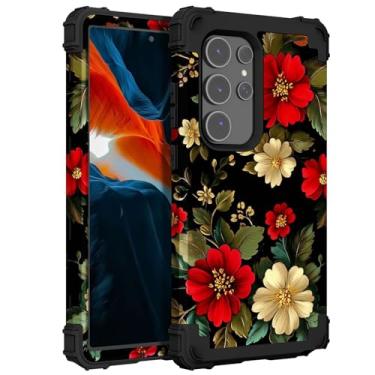 Imagem de PIXIU Padrão de flor exclusivo compatível com Samsung Galaxy S25 Ultra 5G, capa resistente à prova de choque de camada dupla à prova de choque capa híbrida robusta robusta para mulheres, meninas