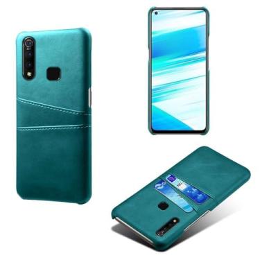Imagem de Capas Compatível com VIVO Z1 PRO,Caso de couro PU-Tampa de telefone a prova de choque com 2 slots de cartão,Proteção anti-impressão digital e anti-gota-Green