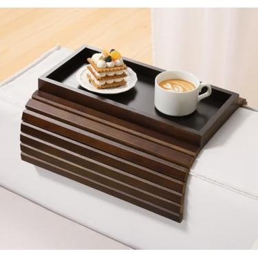 Imagem de Kssiaz Bandeja de braço de sofá, mesa de sofá de bambu para sofá, bandeja de apoio de braço, organizador de apoio de braço antiderrapante, suporte dobrável de sofá para lanches, telefone, controle
