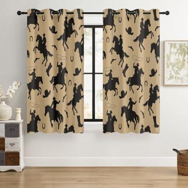 Imagem de Cortinas blackout caubói ocidentais – 100% blackout rústico estilo rodeio ocidental e cowboy, redução de ruído com isolamento térmico para quarto, sala de estar e caverna masculina (Silhouette Rodeo