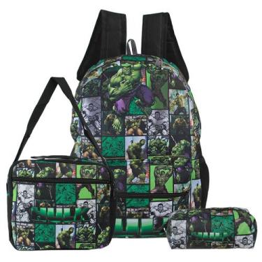 Imagem de Mochila Escolar Juvenil Incrível Hulk Costa Lancheira+Estojo - TOYS 2U