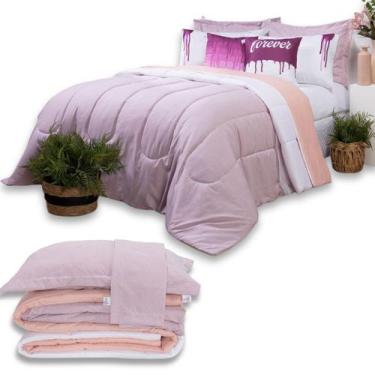 Imagem de Kit 7 Pçs Edredom King Colorful Linho e Hipercal 400 Fios Dupla Face -