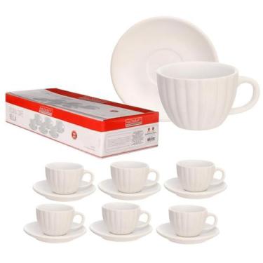 Imagem de Jogo 6 Xicaras Café Chá 90ml Cerâmica Com Pires Branca Bella - Haüskra