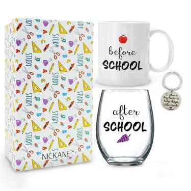 Imagem de NICKANE Caneca e vidro para professores antes da escola | Presentes engraçados para professores de apreciação do aluno no dia do professor, primeiro e último dia de escola, Natal, Dia dos Namorados para creche, jardim de infância, professor